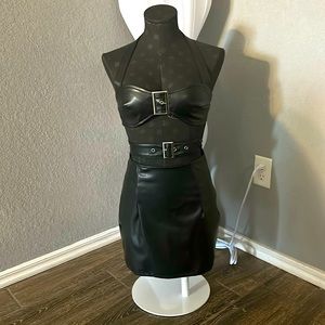 Never worn with tags! Faux leather 2- buckle black motorcycle dress